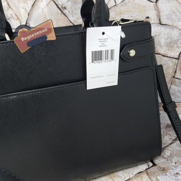 Staci Satchel Medium Size Crossbody Black Crosshatched Leather  Kate Spade - Picture 12 of 14